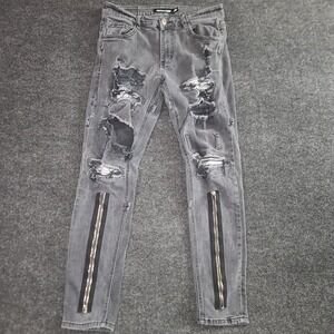 Locked & Loaded Distressed Ripped Zipper Accent Skinny Jeans‎ Size 34